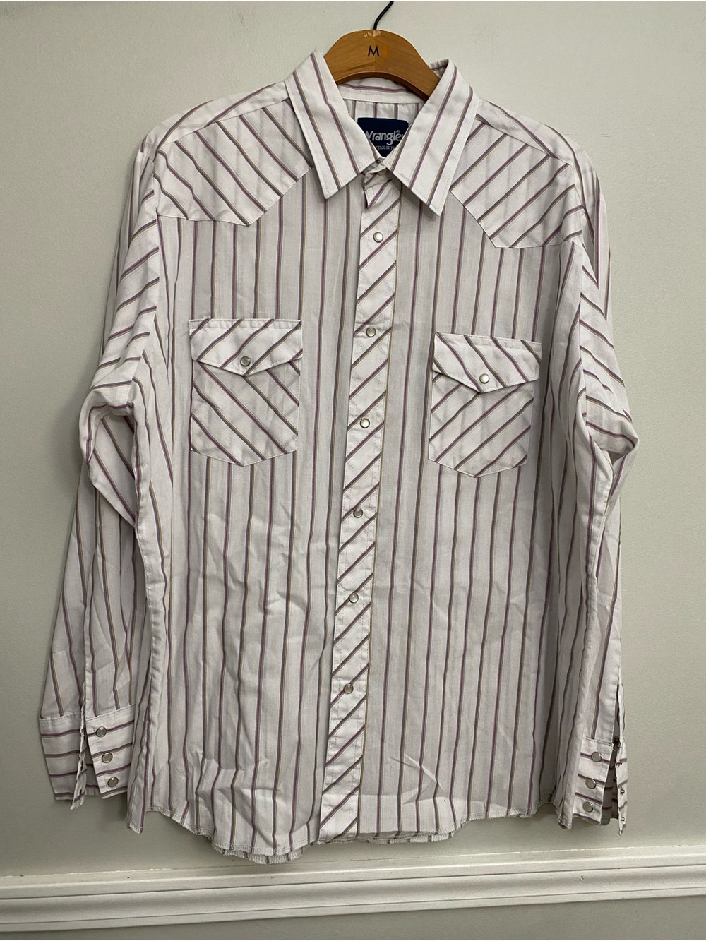 Vintage Men’s Wrangler Western White Stripes Long Sleeve Pearl Snap - XL